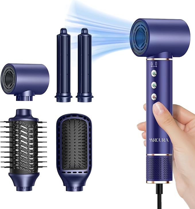 Aroura Premium 5-in-1 High-Speed Hair Dryer Brush with 1-Year Warranty, 110000 RPM, Advanced Negative Ionic Technology, 1300W Air Styling Curling Iron, 3 Temps & 3 Speeds, Powerful Hot Air Brush, Oval