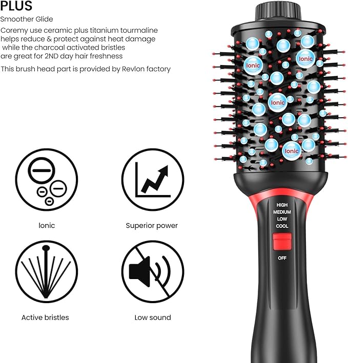 Aroura Premium One-Step Hair Dryer & Volumizer - Charcoal Activated - Frizz Control, Negative Ionic Technology, Ceramic Heating - 3 Heat Settings + Cool Setting, Includes 1-Year Warranty