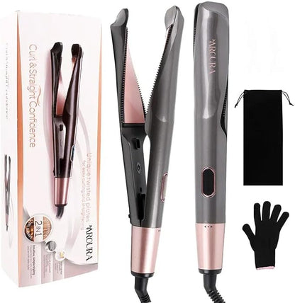 Aroura Beauty Hair Straightener Flat Curling Iron 1 year warranty : Straightener and Curler 2 in 1 - Twist Straightening Curling Iron Combo for Curl Wave Straighten Women Hair - 1 Inch Dual Voltage