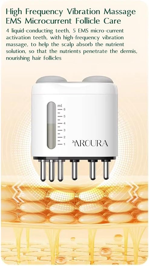 2024 NEW Aroura Premium 3-in-1 Electric Scalp Massager and Hair Oil Applicator Brush with Red, Blue, and Purple Light Therapy – Hair Treatment Tool for Growth Serums, Oils, and Dandruff Exfoliation