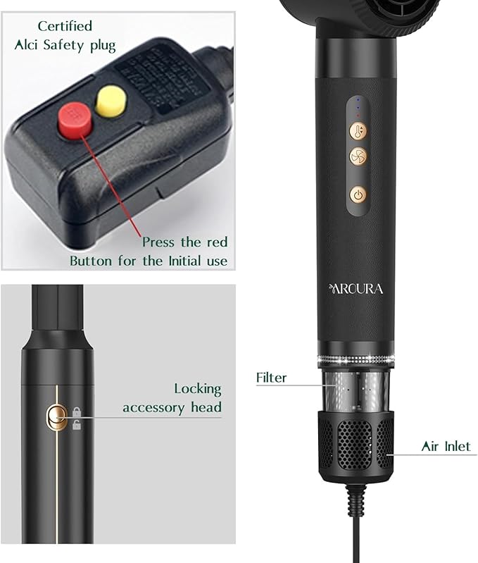 Aroura Premium 7-in-1 High-Speed Hair Dryer Brush: 1-Year Warranty, 110000 RPM Motor, Ionic Tech, 1400W Power, 3 Temps & 3 Speeds - Hot Air Brush, Curling Iron, Straightener Set