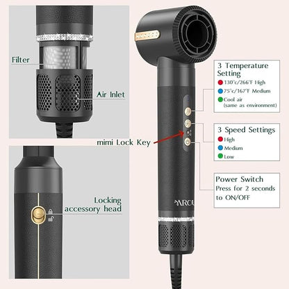 Aroura Premium 7-in-1 High-Speed Hair Dryer Brush: 1-Year Warranty, 110000 RPM Motor, Ionic Tech, 1400W Power, 3 Temps & 3 Speeds - Hot Air Brush, Curling Iron, Straightener Set
