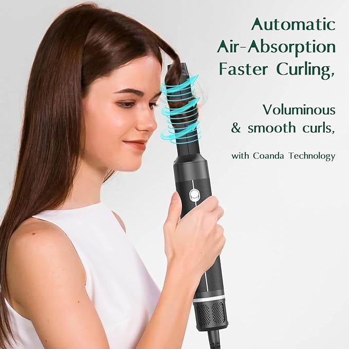 Aroura Premium 7-in-1 High-Speed Hair Dryer Brush: 1-Year Warranty, 110000 RPM Motor, Ionic Tech, 1400W Power, 3 Temps & 3 Speeds - Hot Air Brush, Curling Iron, Straightener Set