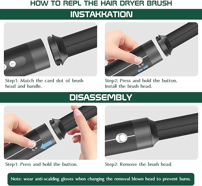 Aroura Premium 7-in-1 High-Speed Hair Dryer Brush: 1-Year Warranty, 110000 RPM Motor, Ionic Tech, 1400W Power, 3 Temps & 3 Speeds - Hot Air Brush, Curling Iron, Straightener Set